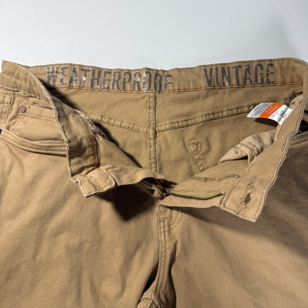 Weatherproof Vintage Mens Slim Fit Tan Khaki Pants 36x32 Stretch 5-Pocket Chinos - Picture 11 of 12